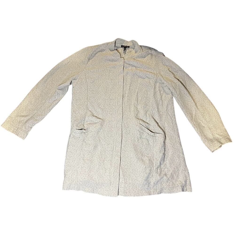 Eileen Fisher Womens‎ Gray Textured Long Jacket Snap Front Large Cardigan Blazer